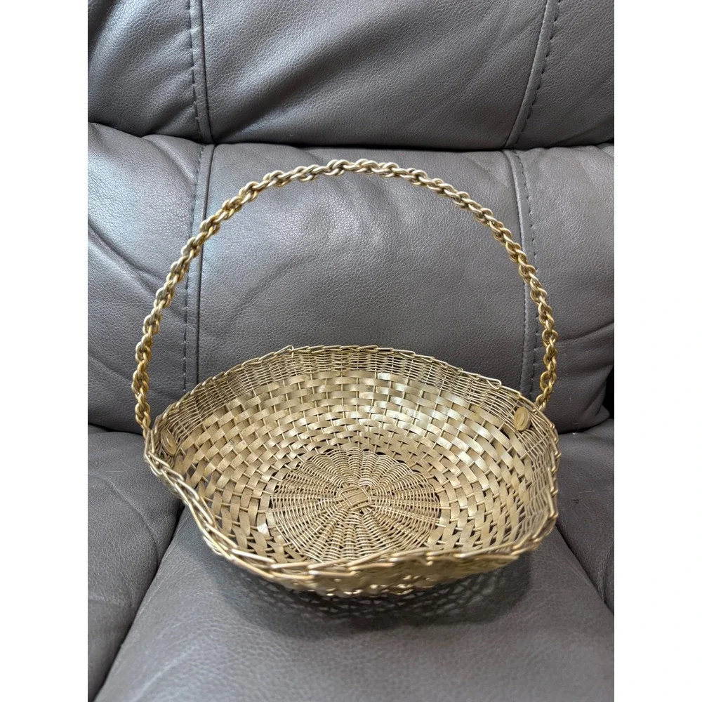 Vintage Diplom Brevetto Made in Italy Woven‎ Gold Tone brass Basket Handle